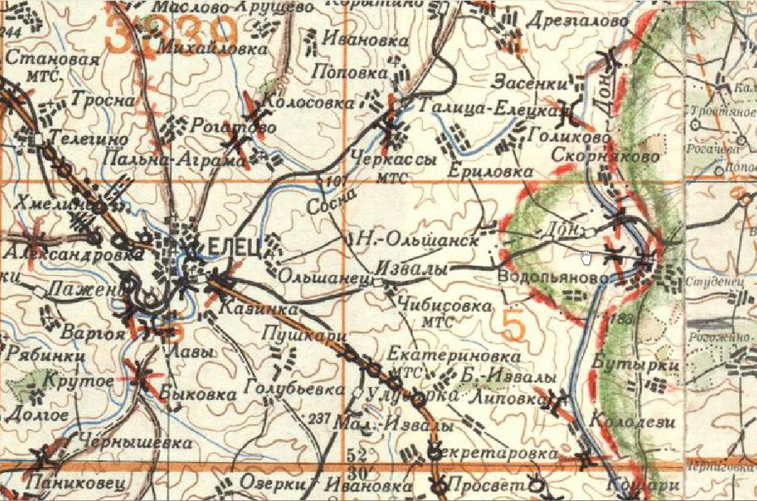 Фрагмент карты инженерных сооружений Брянского фронта, декабрь 1941 г.